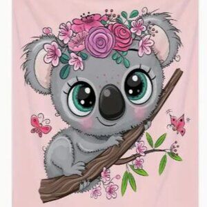 Cartoon Koala Pink Flannel Blanket Soft Plush Throw Bedroom Baby Lap Flower Cute